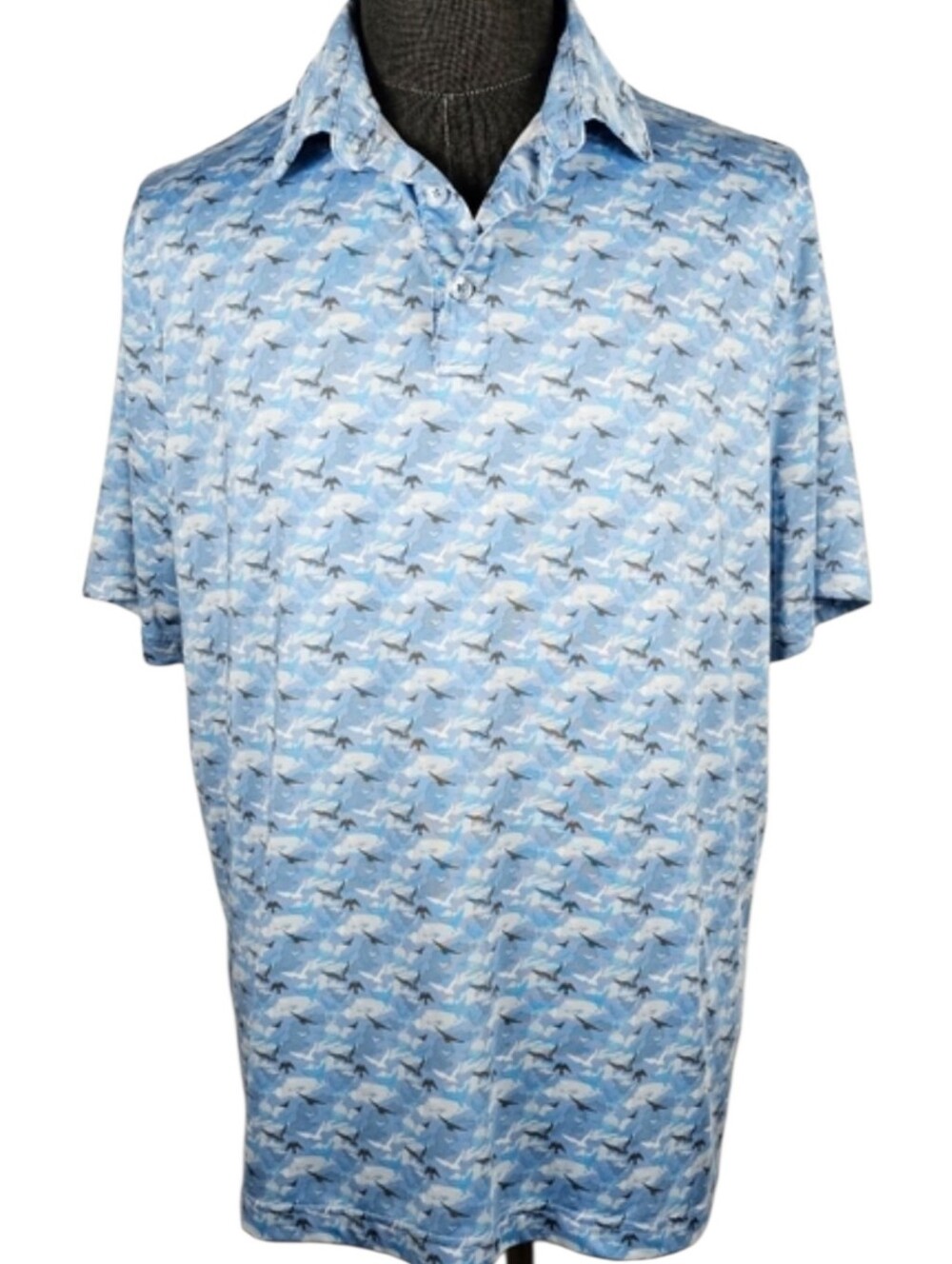 1764 Men's Blue Bird Patterned Poly Blend Golf Polo Size XL